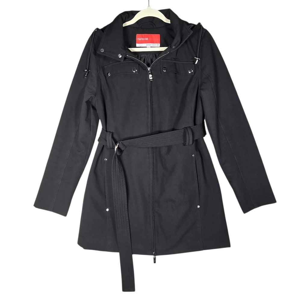 Japanese Weekend Womens XS Black Softshell Outerwear Jacket Belted Hooded Coat